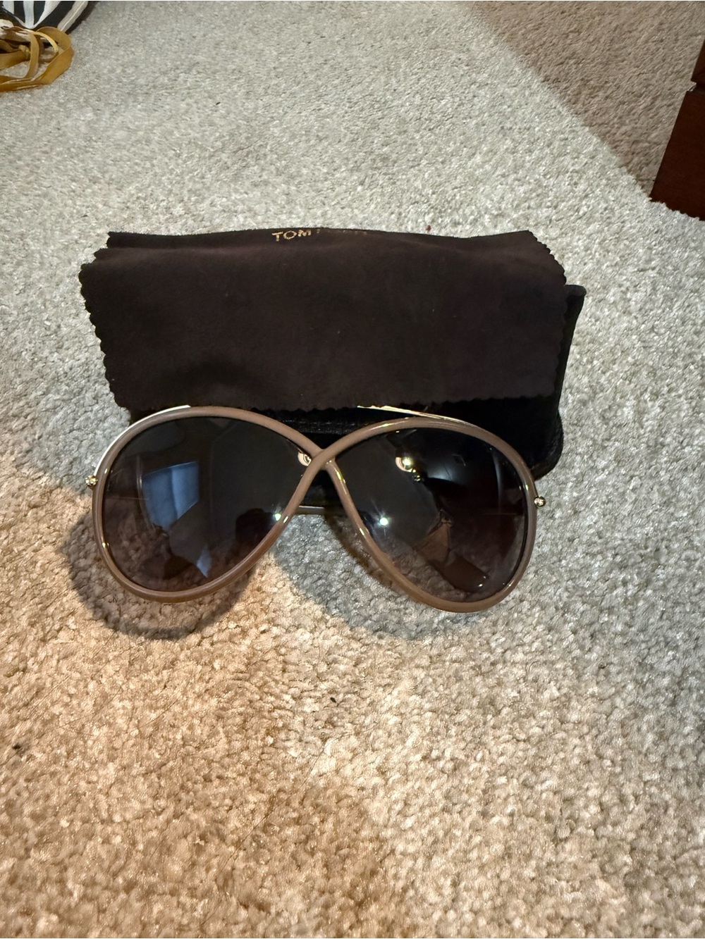 Tom Ford Oversized Brown Gradient Women's Sunglasses with Gold Accents